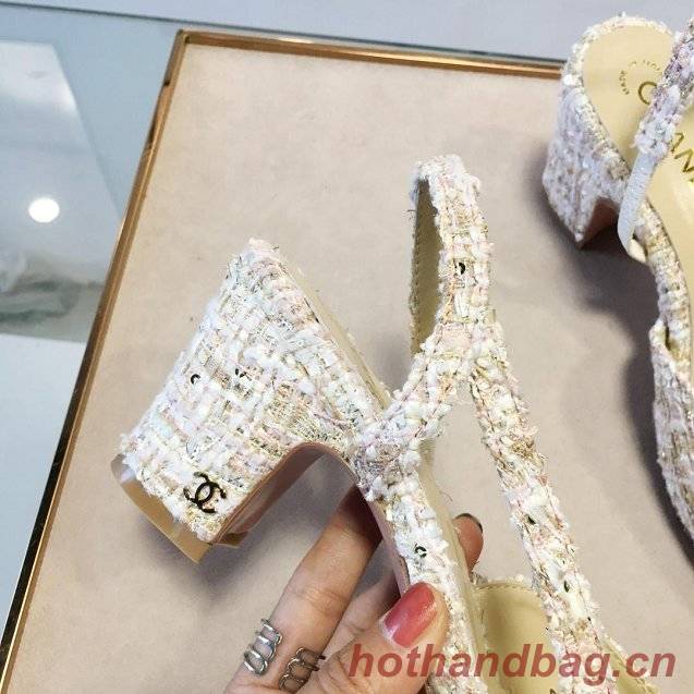 Chanel tweed slingbacks 55mm heel G31318 beige&pink Chanel tweed slingbacks 55mm heel G31318 beige&pink