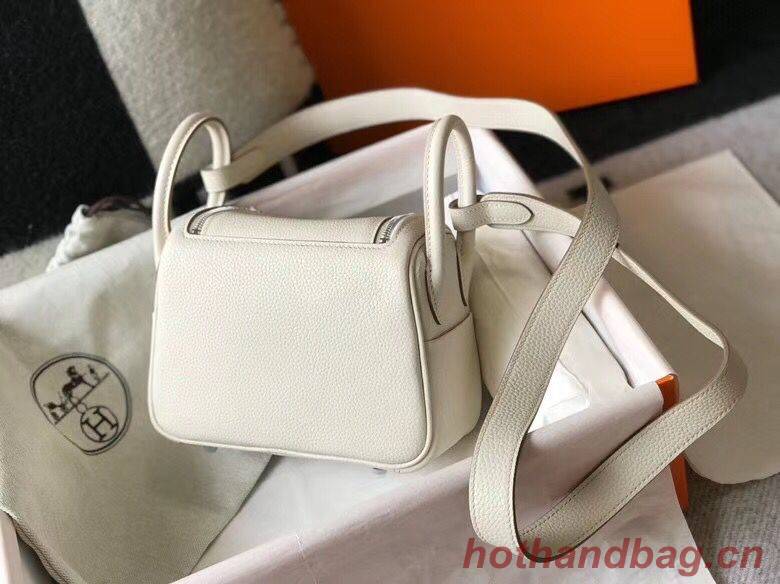 Hermes mini Lindy Original Togo Leather Bag LD19 White&Silver-Tone Metal Hermes mini Lindy Original Togo Leather Bag LD19 White&Silver-Tone Metal