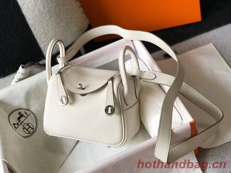 Hermes mini Lindy Original Togo Leather Bag LD19 White&Silver-Tone Metal Hermes mini Lindy Original Togo Leather Bag LD19 White&Silver-Tone Metal
