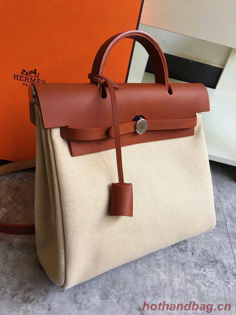 Hermes Herbag 31CM Original Canvas Leather & Calfskin 45987 brown&white Hermes Herbag 31CM Original Canvas Leather & Calfskin 45987 brown&white