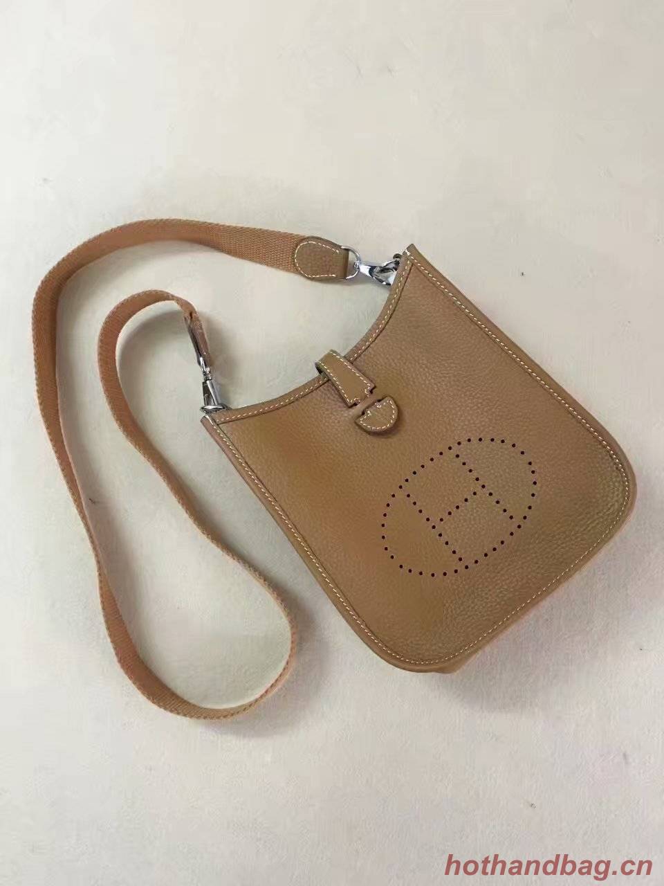 Hermes Evelyne original togo leather mini Shoulder Bag H15698 brown Hermes Evelyne original togo leather mini Shoulder Bag H15698 brown