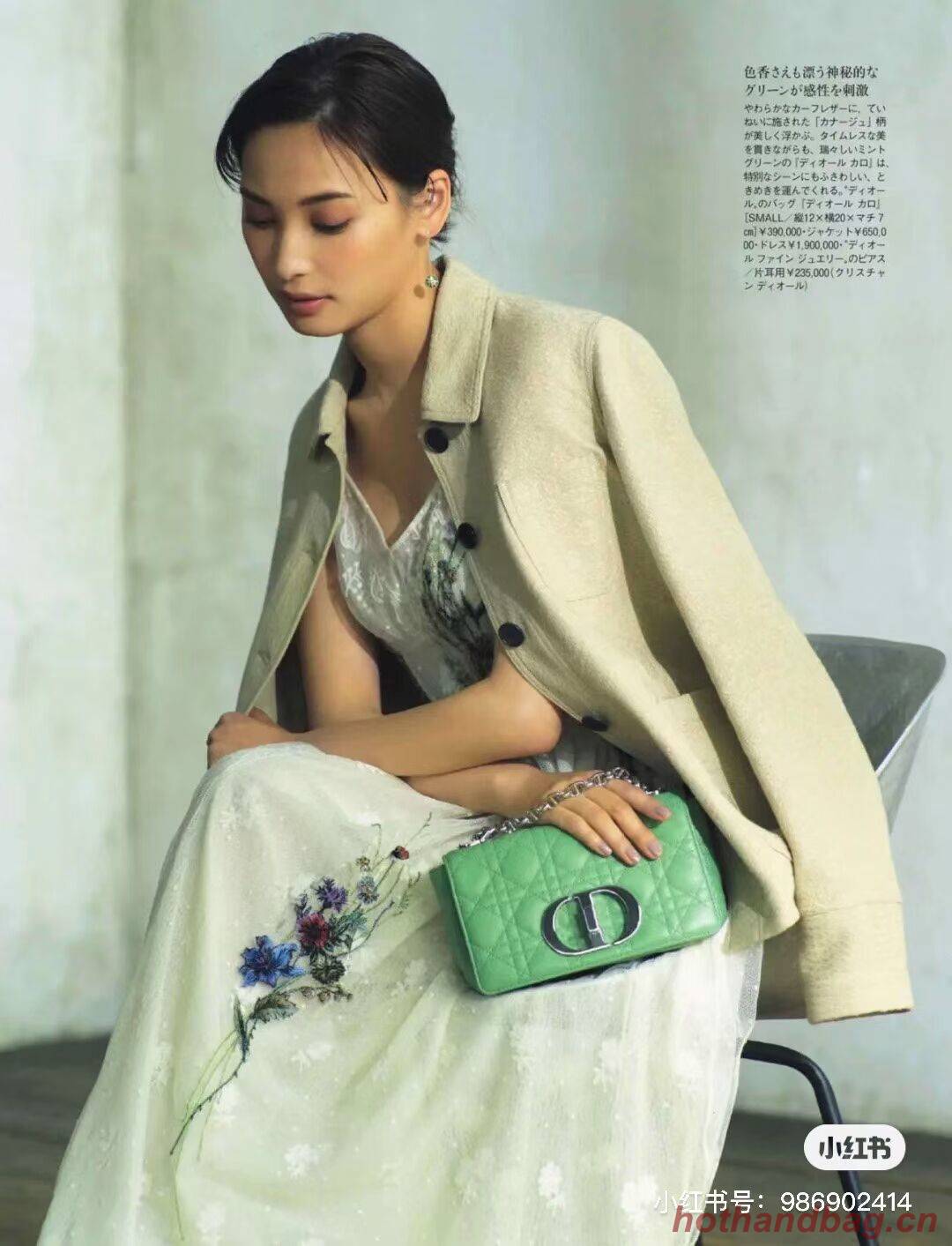 Dior SMALL DIOR CARO BAG Soft Cannage Calfskin M9241 green Dior SMALL DIOR CARO BAG Soft Cannage Calfskin M9241 green