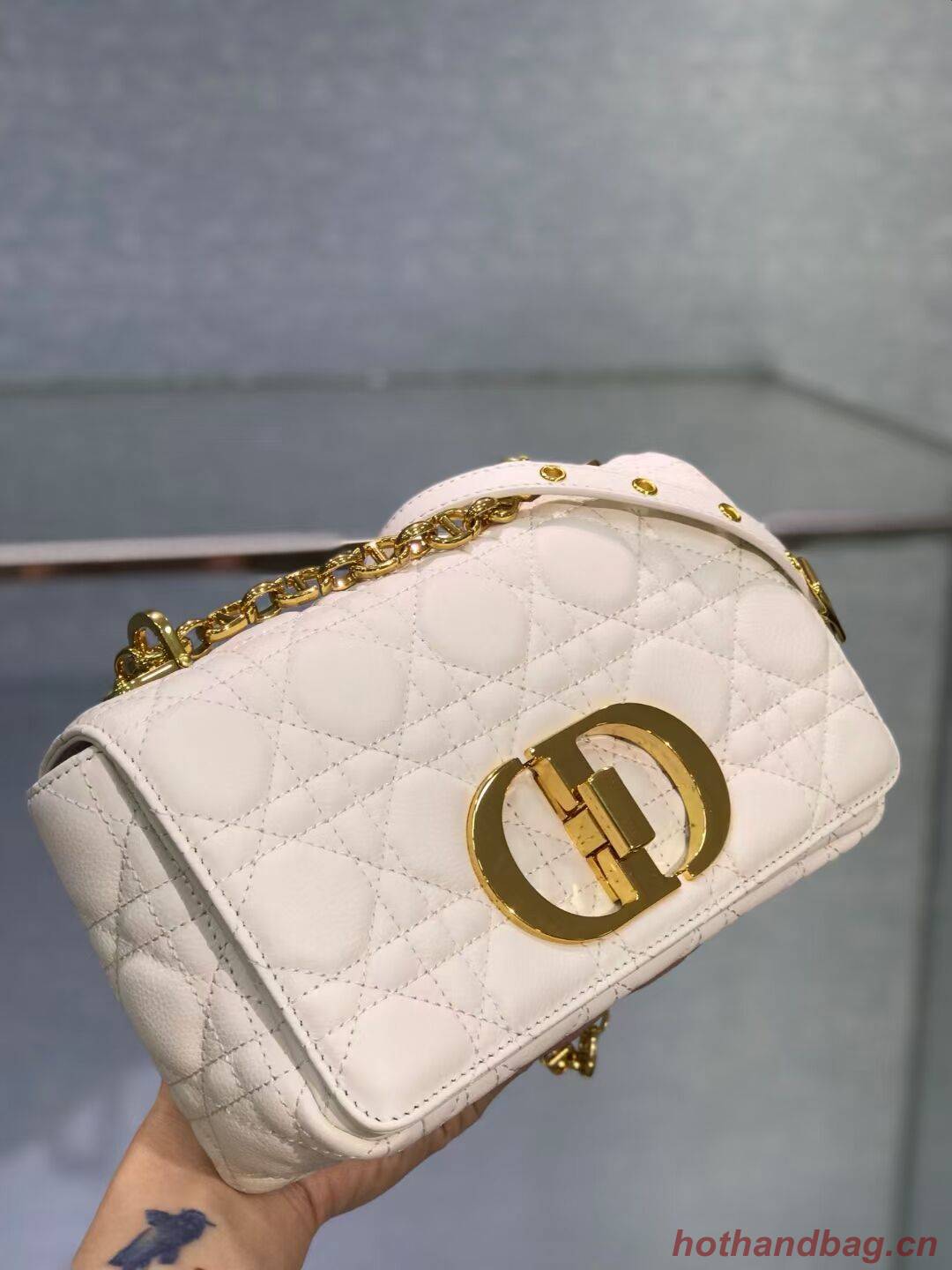 Dior SMALL DIOR CARO BAG Soft Cannage Calfskin M9241 white Dior SMALL DIOR CARO BAG Soft Cannage Calfskin M9241 white