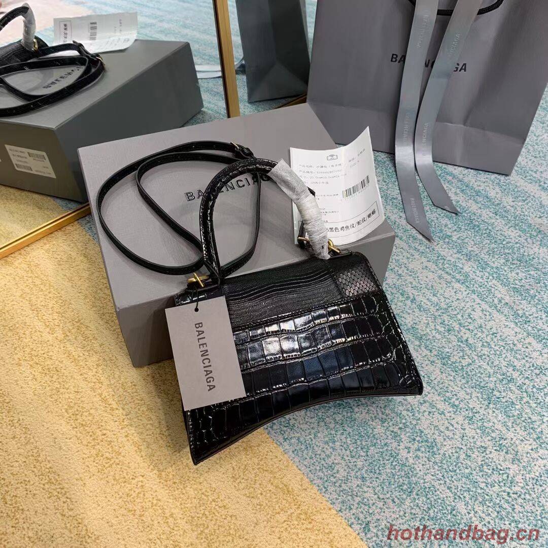 Balenciaga Hourglass Small Top Handle Bag crocodile embossed calfskin B108891E black Balenciaga Hourglass Small Top Handle Bag crocodile embossed calfskin B108891E black