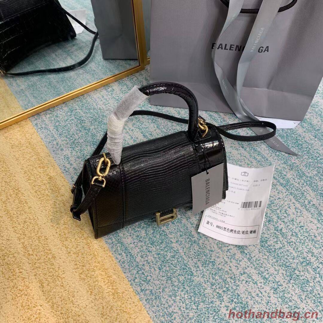 Balenciaga Hourglass Small Top Handle Bag crocodile embossed calfskin B108891E black Balenciaga Hourglass Small Top Handle Bag crocodile embossed calfskin B108891E black