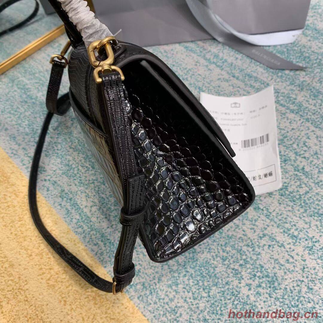 Balenciaga Hourglass Small Top Handle Bag crocodile embossed calfskin B108891E black Balenciaga Hourglass Small Top Handle Bag crocodile embossed calfskin B108891E black