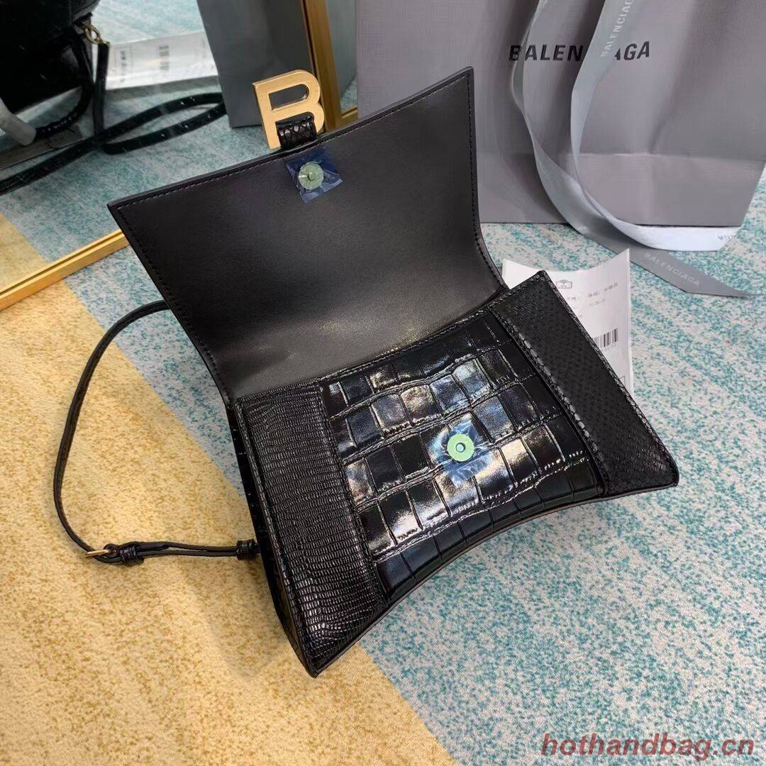 Balenciaga Hourglass Small Top Handle Bag crocodile embossed calfskin B108891E black Balenciaga Hourglass Small Top Handle Bag crocodile embossed calfskin B108891E black