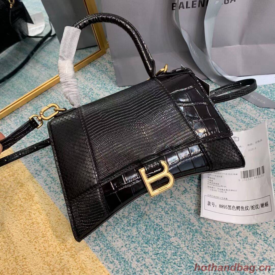 Balenciaga Hourglass Small Top Handle Bag crocodile embossed calfskin B108891E black Balenciaga Hourglass Small Top Handle Bag crocodile embossed calfskin B108891E black