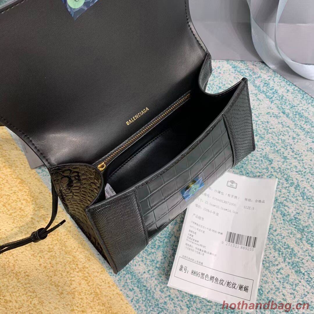 Balenciaga Hourglass Small Top Handle Bag crocodile embossed calfskin B108891E black Balenciaga Hourglass Small Top Handle Bag crocodile embossed calfskin B108891E black