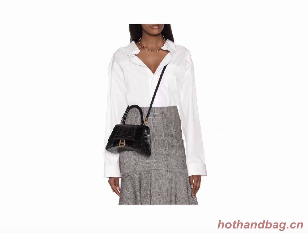 Balenciaga Hourglass Small Top Handle Bag crocodile embossed calfskin B108891E black Balenciaga Hourglass Small Top Handle Bag crocodile embossed calfskin B108891E black