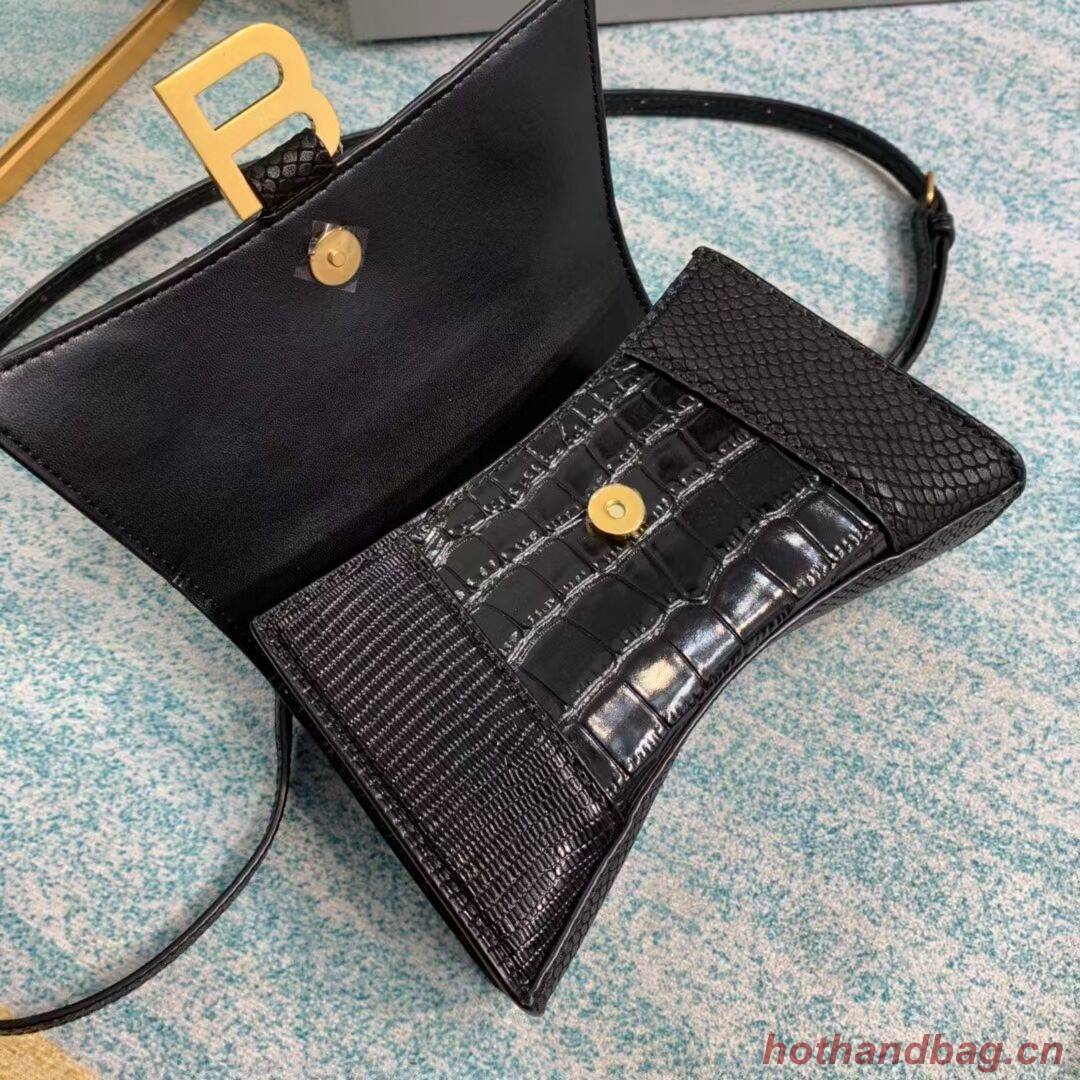 Balenciaga Hourglass XS Top Handle Bag shiny crocodile embossed calfskin B108892E black Balenciaga Hourglass XS Top Handle Bag shiny crocodile embossed calfskin B108892E black