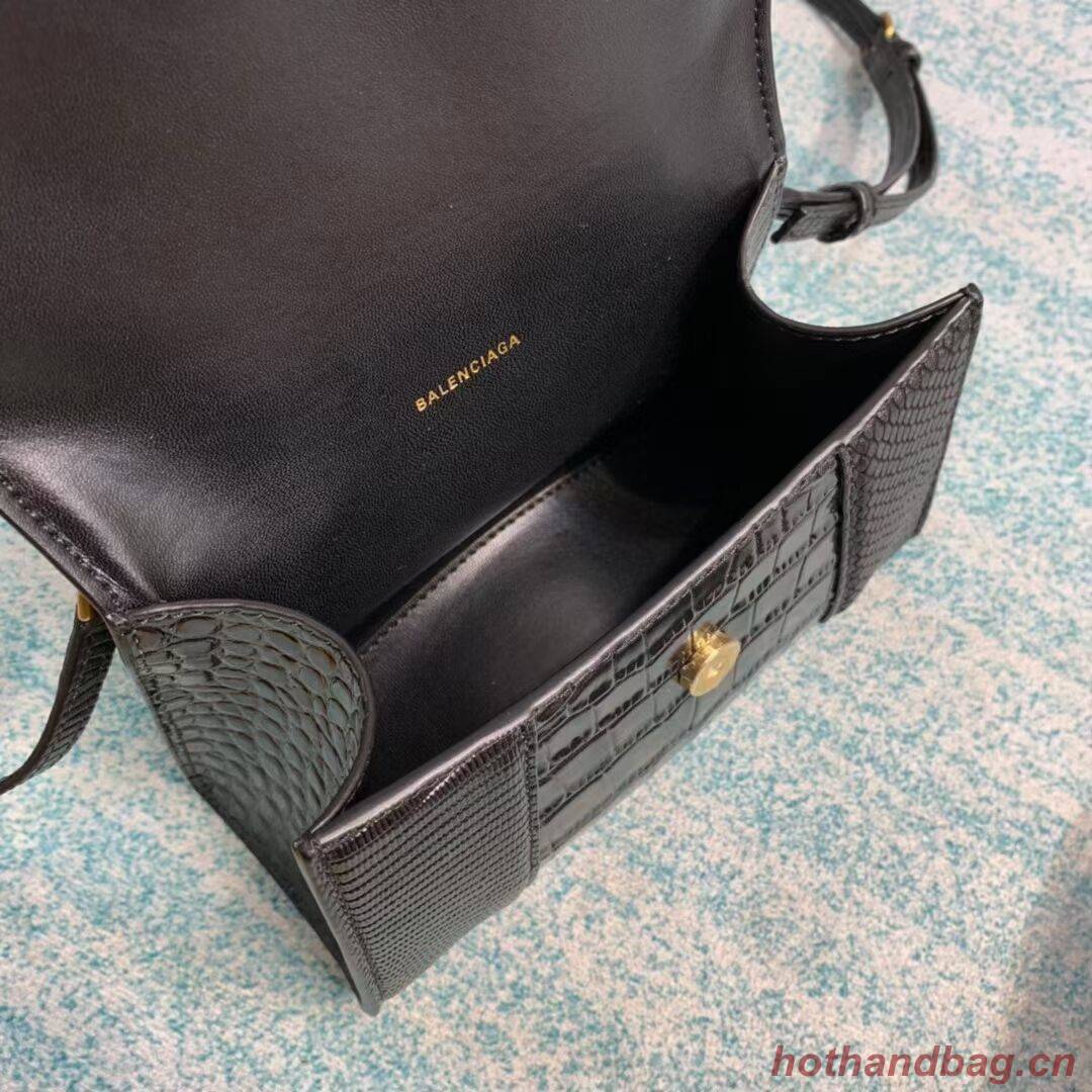 Balenciaga Hourglass XS Top Handle Bag shiny crocodile embossed calfskin B108892E black Balenciaga Hourglass XS Top Handle Bag shiny crocodile embossed calfskin B108892E black