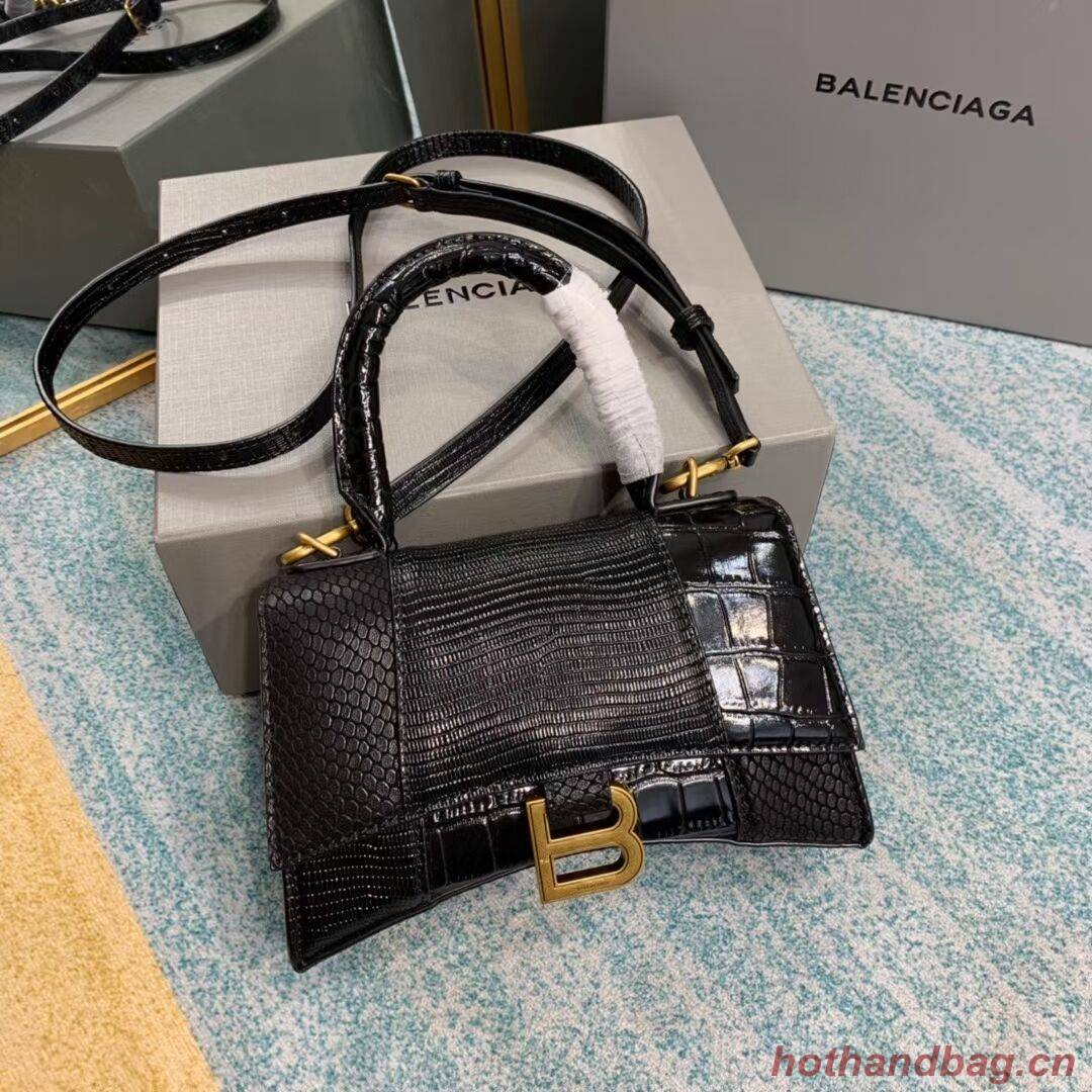 Balenciaga Hourglass XS Top Handle Bag shiny crocodile embossed calfskin B108892E black Balenciaga Hourglass XS Top Handle Bag shiny crocodile embossed calfskin B108892E black
