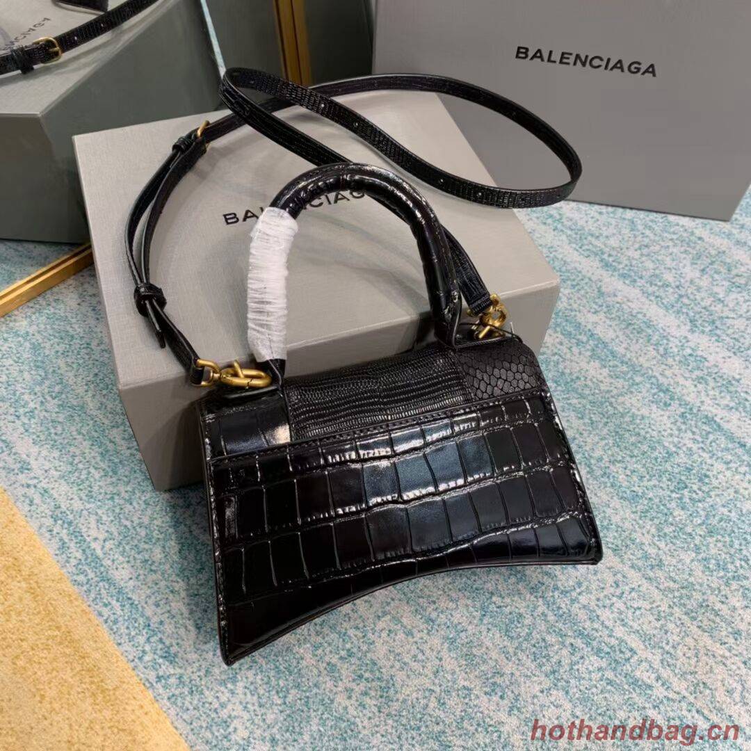 Balenciaga Hourglass XS Top Handle Bag shiny crocodile embossed calfskin B108892E black Balenciaga Hourglass XS Top Handle Bag shiny crocodile embossed calfskin B108892E black