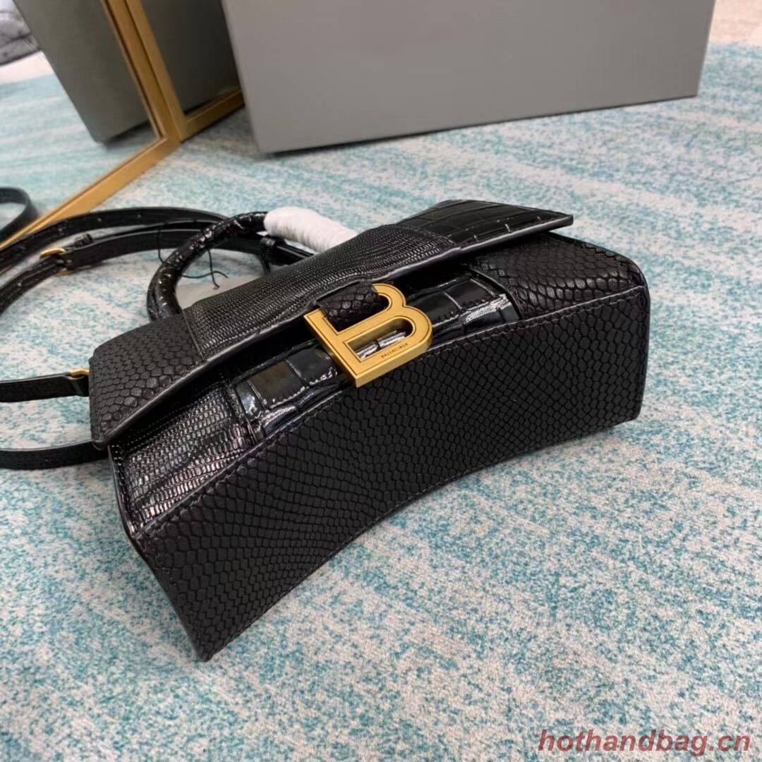 Balenciaga Hourglass XS Top Handle Bag shiny crocodile embossed calfskin B108892E black Balenciaga Hourglass XS Top Handle Bag shiny crocodile embossed calfskin B108892E black