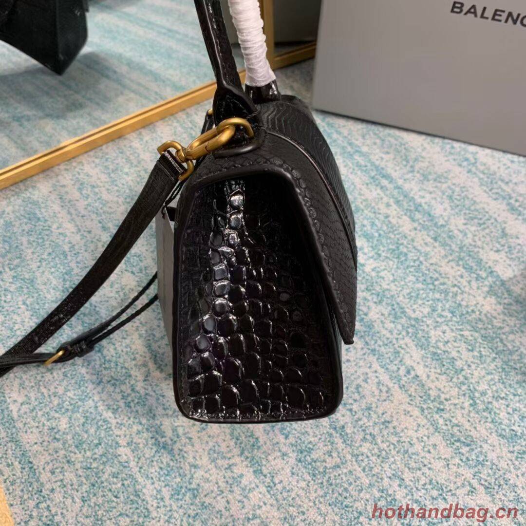 Balenciaga Hourglass XS Top Handle Bag shiny crocodile embossed calfskin B108892E black Balenciaga Hourglass XS Top Handle Bag shiny crocodile embossed calfskin B108892E black