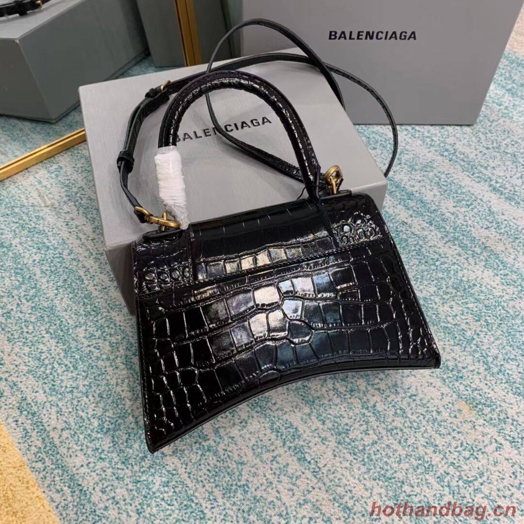 Balenciaga HOURGLASS SMALL TOP HANDLE BAG crocodile embossed calfskin B108895E black Balenciaga HOURGLASS SMALL TOP HANDLE BAG crocodile embossed calfskin B108895E black