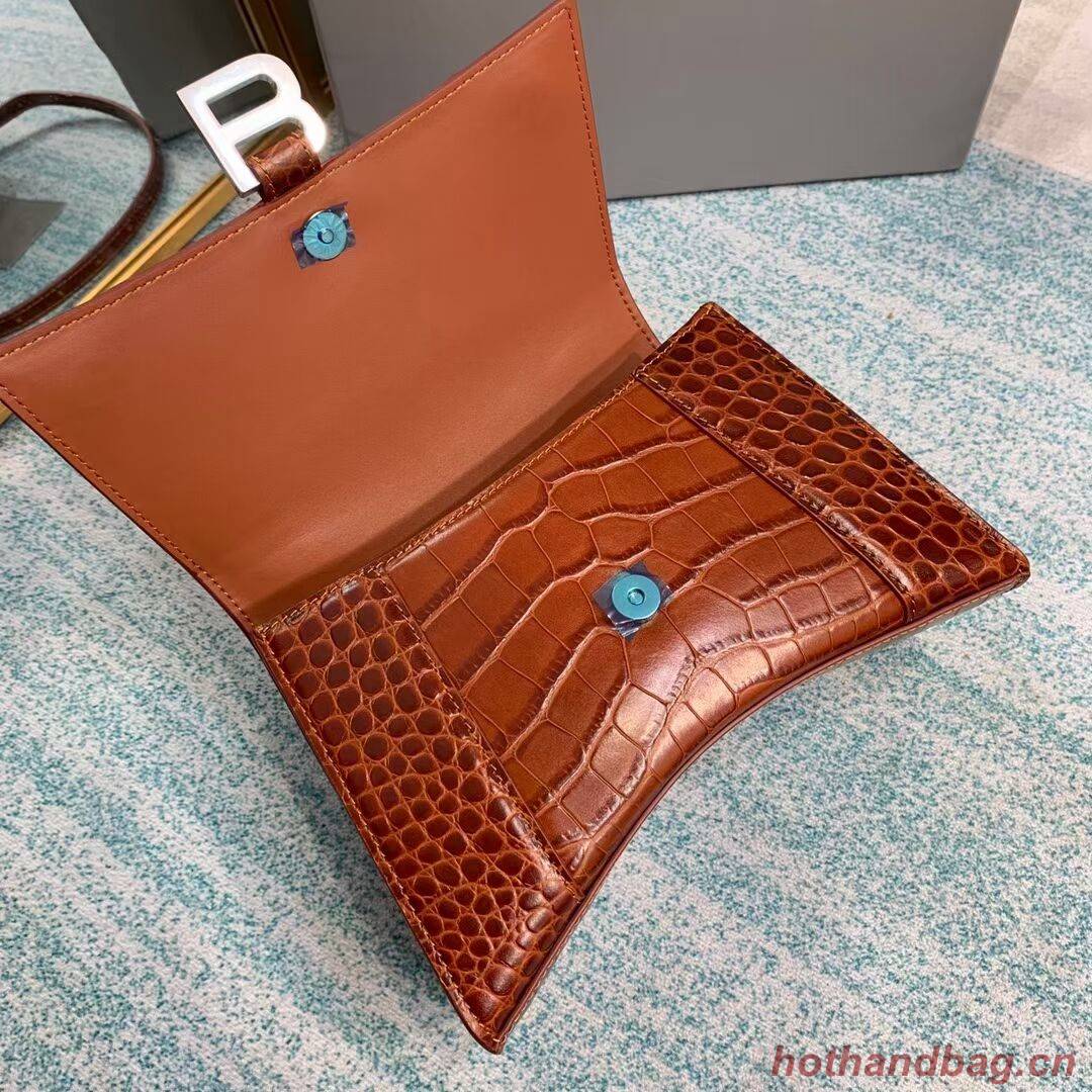 Balenciaga HOURGLASS SMALL TOP HANDLE BAG crocodile embossed calfskin B108895E brown Balenciaga HOURGLASS SMALL TOP HANDLE BAG crocodile embossed calfskin B108895E brown