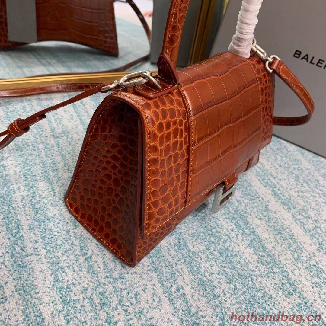 Balenciaga HOURGLASS SMALL TOP HANDLE BAG crocodile embossed calfskin B108895E brown Balenciaga HOURGLASS SMALL TOP HANDLE BAG crocodile embossed calfskin B108895E brown