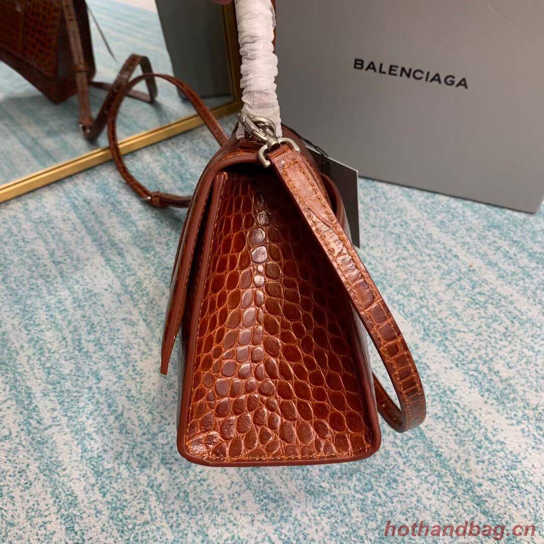 Balenciaga HOURGLASS SMALL TOP HANDLE BAG crocodile embossed calfskin B108895E brown Balenciaga HOURGLASS SMALL TOP HANDLE BAG crocodile embossed calfskin B108895E brown