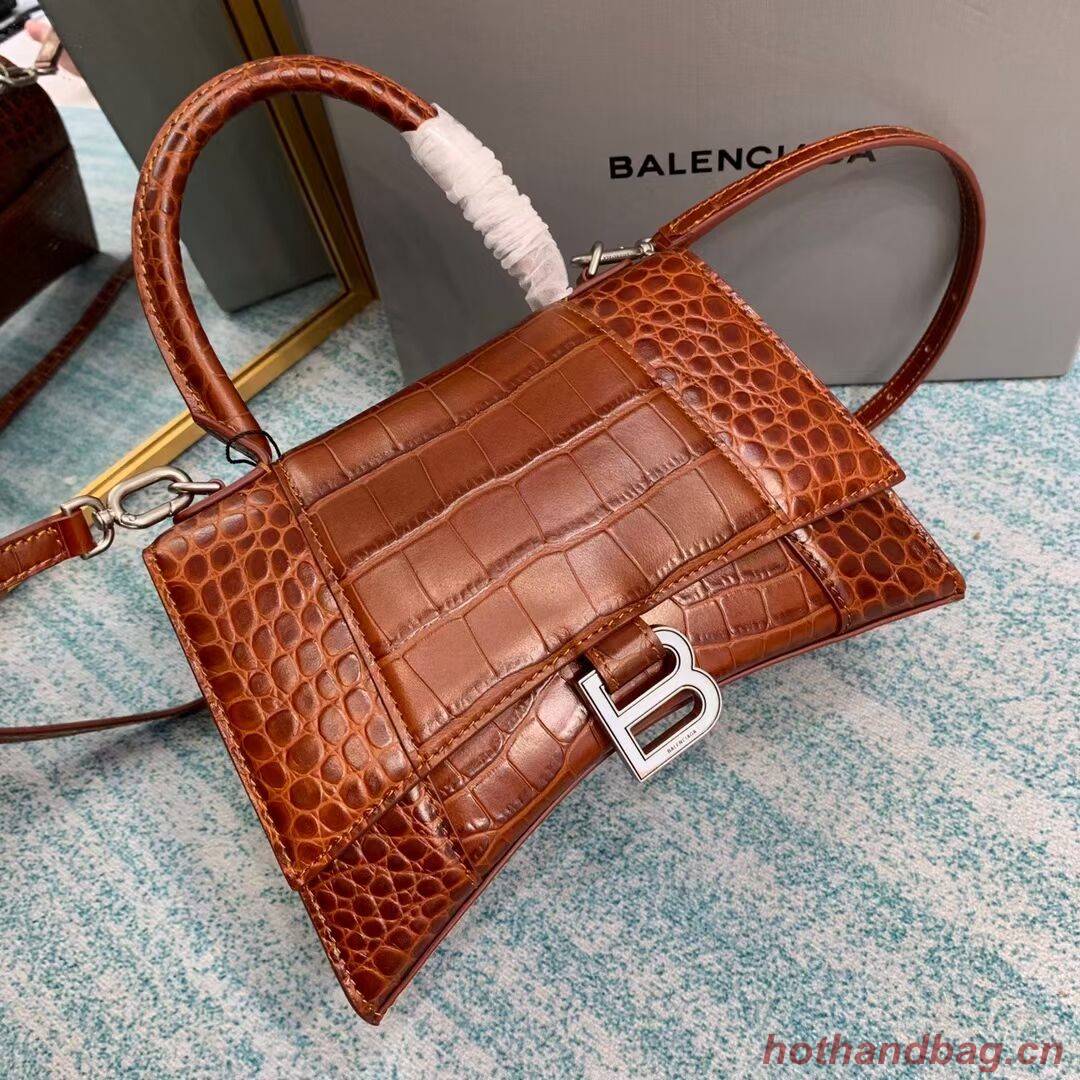Balenciaga HOURGLASS SMALL TOP HANDLE BAG crocodile embossed calfskin B108895E brown Balenciaga HOURGLASS SMALL TOP HANDLE BAG crocodile embossed calfskin B108895E brown