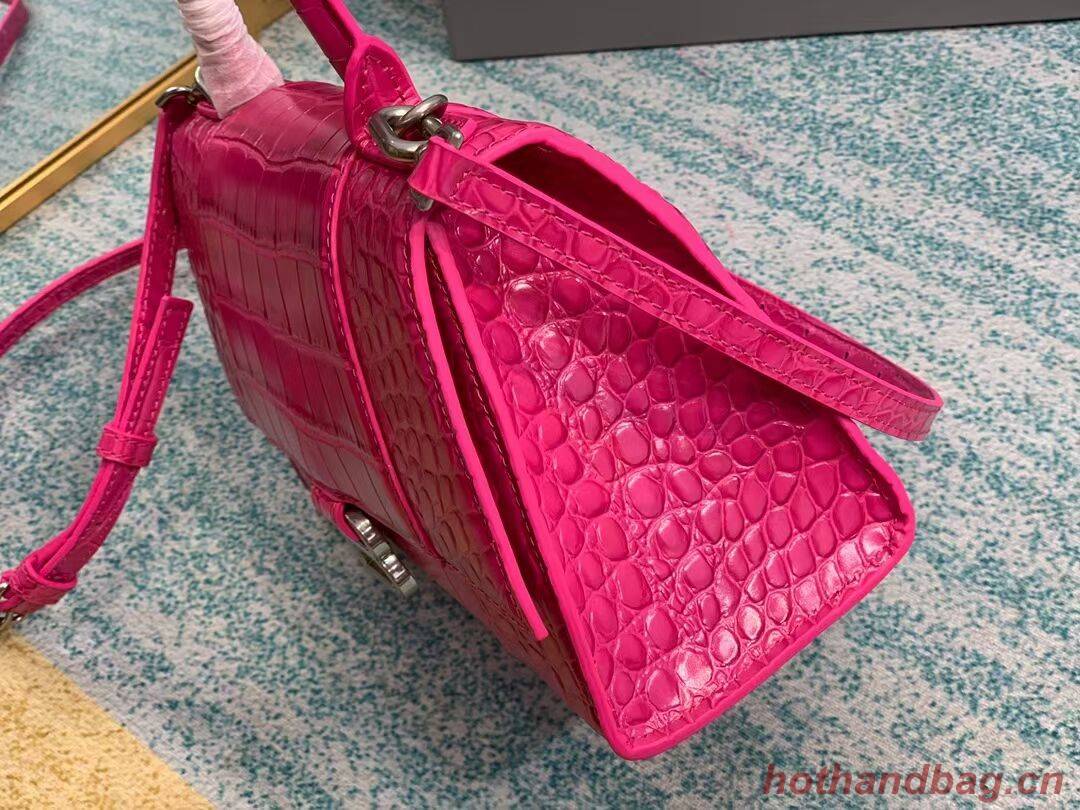 Balenciaga HOURGLASS SMALL TOP HANDLE BAG crocodile embossed calfskin B108895E neon pink Balenciaga HOURGLASS SMALL TOP HANDLE BAG crocodile embossed calfskin B108895E neon pink