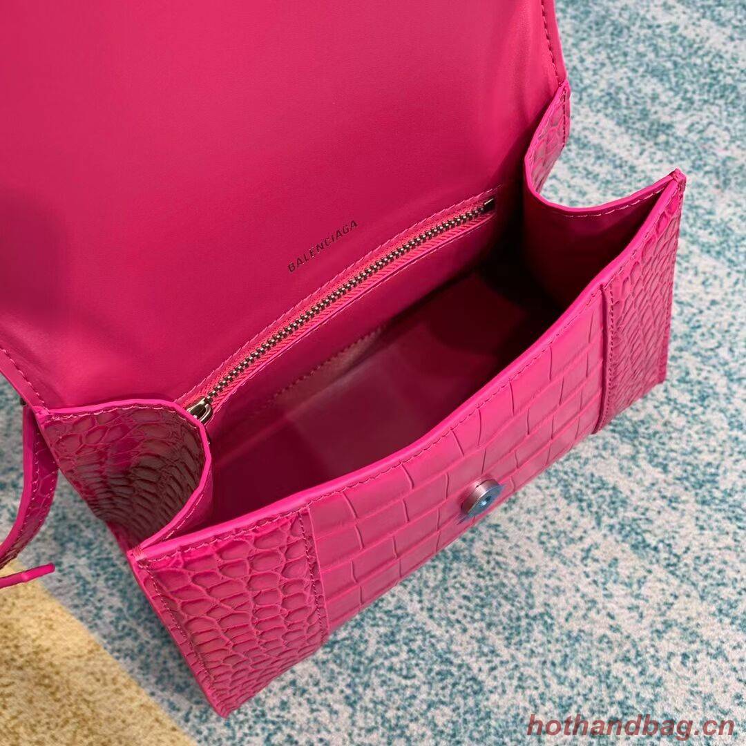 Balenciaga HOURGLASS SMALL TOP HANDLE BAG crocodile embossed calfskin B108895E neon pink Balenciaga HOURGLASS SMALL TOP HANDLE BAG crocodile embossed calfskin B108895E neon pink