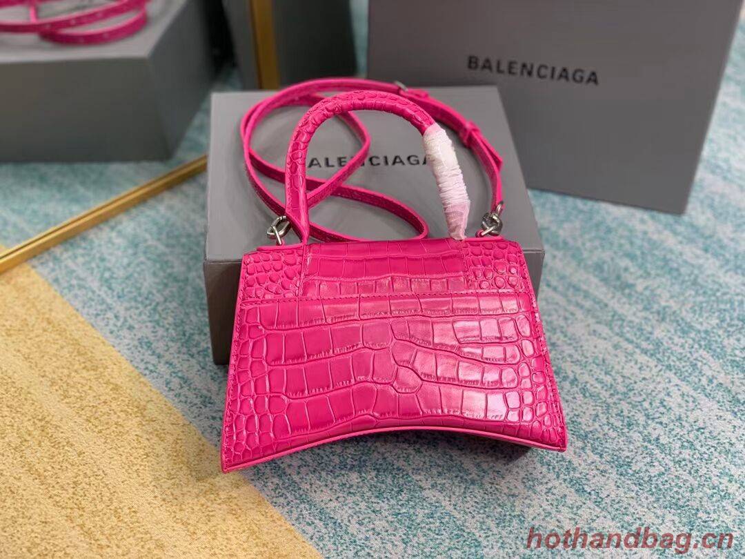Balenciaga HOURGLASS SMALL TOP HANDLE BAG crocodile embossed calfskin B108895E neon pink Balenciaga HOURGLASS SMALL TOP HANDLE BAG crocodile embossed calfskin B108895E neon pink