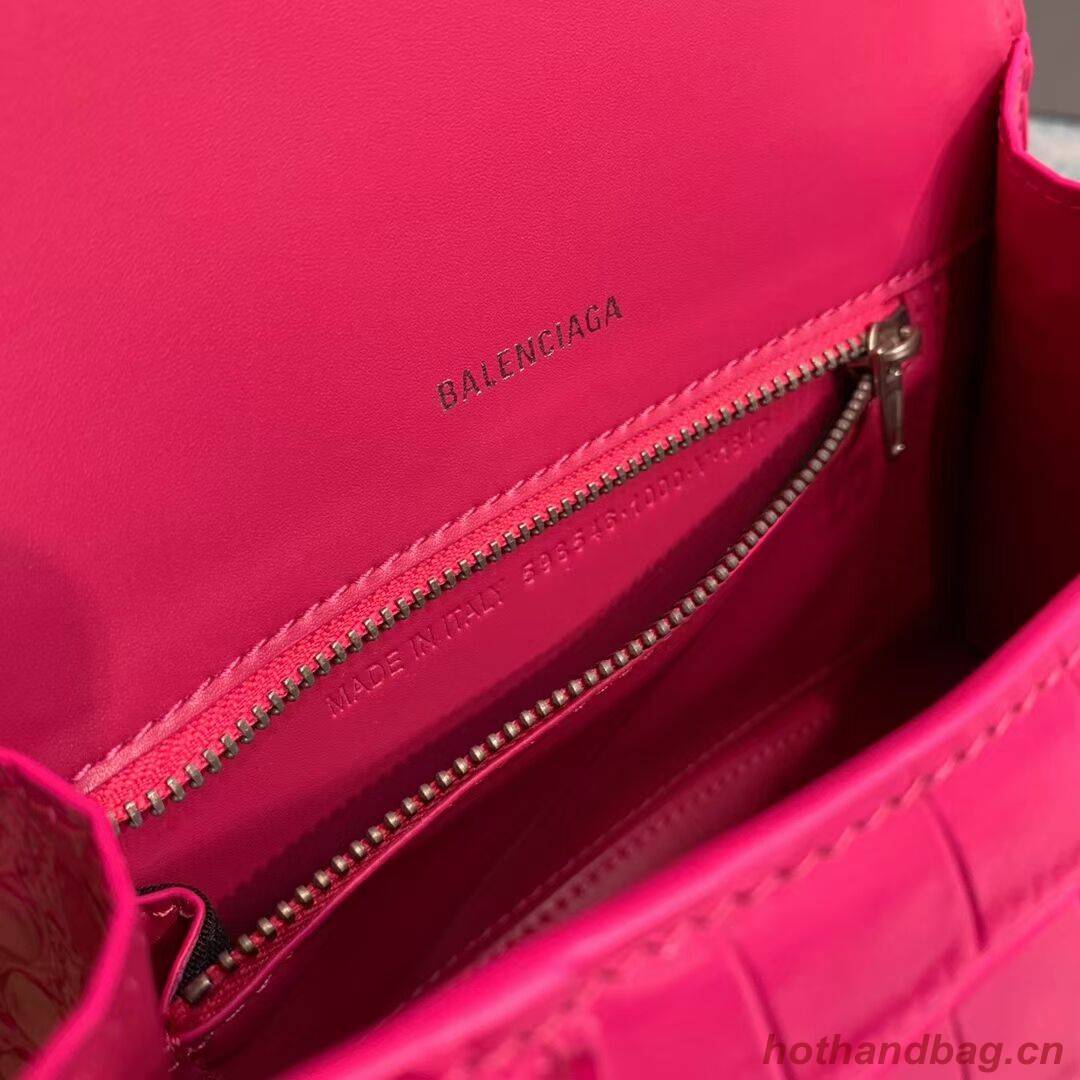 Balenciaga HOURGLASS SMALL TOP HANDLE BAG crocodile embossed calfskin B108895E neon pink Balenciaga HOURGLASS SMALL TOP HANDLE BAG crocodile embossed calfskin B108895E neon pink