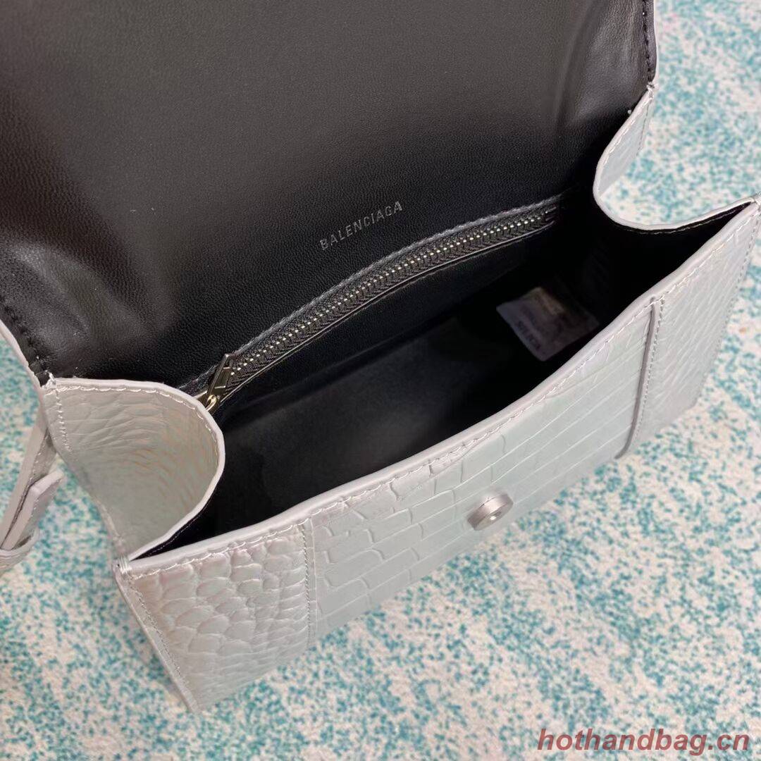 Balenciaga HOURGLASS SMALL TOP HANDLE BAG crocodile embossed calfskin B108895E silver Balenciaga HOURGLASS SMALL TOP HANDLE BAG crocodile embossed calfskin B108895E silver