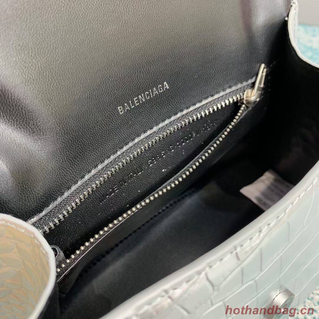 Balenciaga HOURGLASS SMALL TOP HANDLE BAG crocodile embossed calfskin B108895E silver Balenciaga HOURGLASS SMALL TOP HANDLE BAG crocodile embossed calfskin B108895E silver