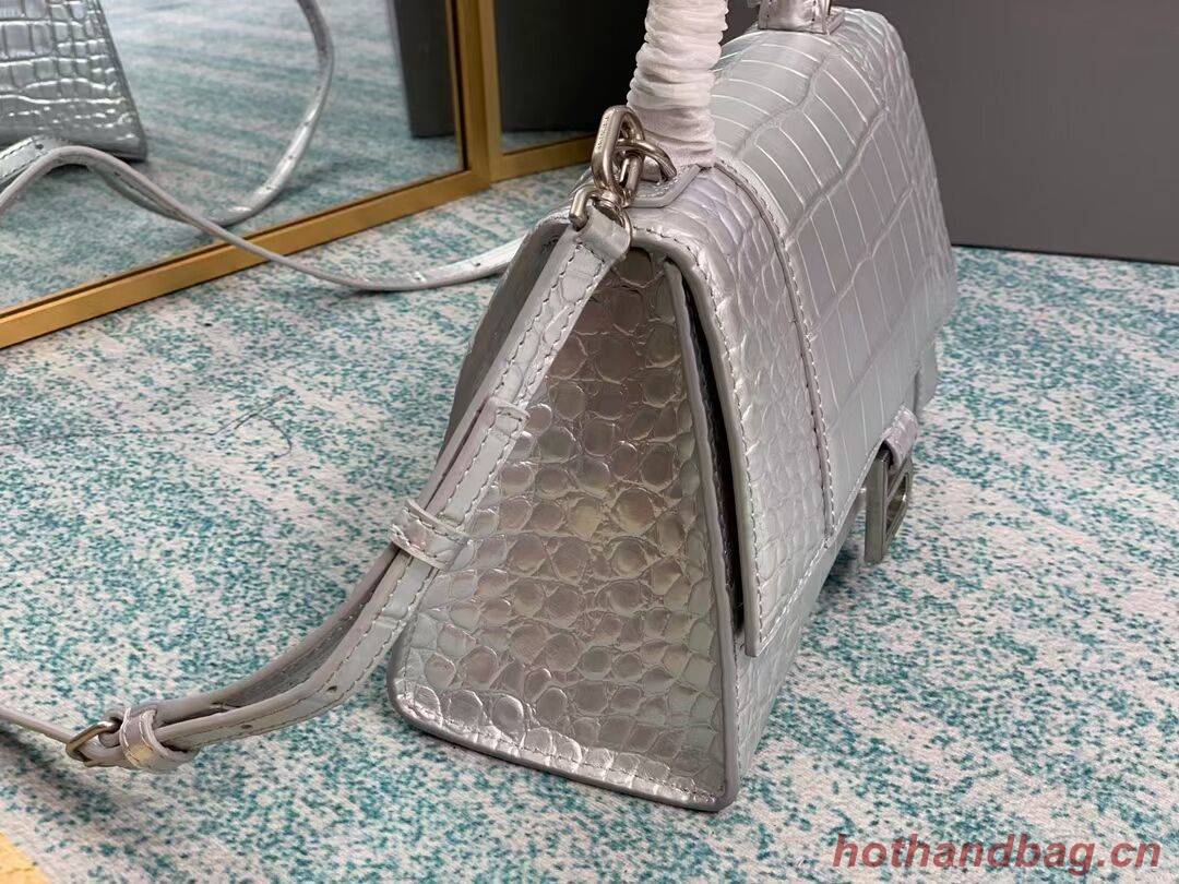 Balenciaga HOURGLASS SMALL TOP HANDLE BAG crocodile embossed calfskin B108895E silver Balenciaga HOURGLASS SMALL TOP HANDLE BAG crocodile embossed calfskin B108895E silver