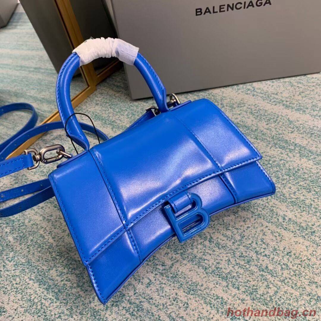 Balenciaga Hourglass XS Top Handle Bag shiny box calfskin 28331 blue Balenciaga Hourglass XS Top Handle Bag shiny box calfskin 28331 blue