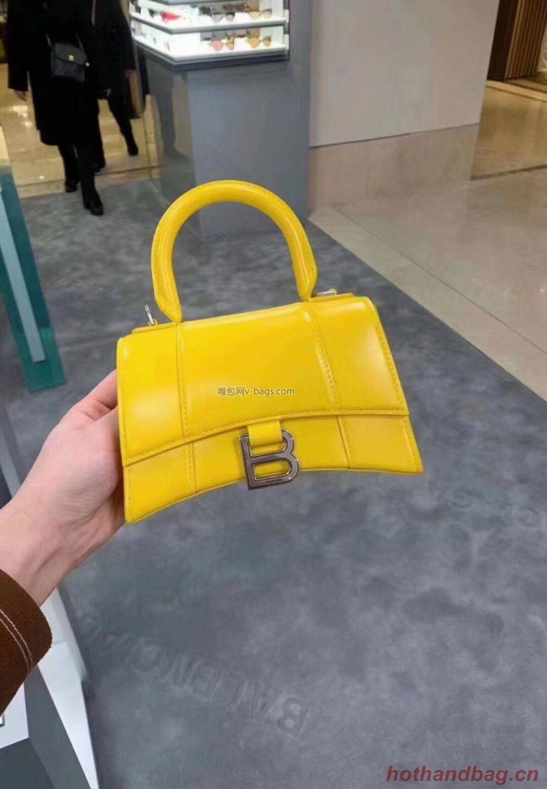 Balenciaga Hourglass XS Top Handle Bag shiny box calfskin 28331 yellow Balenciaga Hourglass XS Top Handle Bag shiny box calfskin 28331 yellow