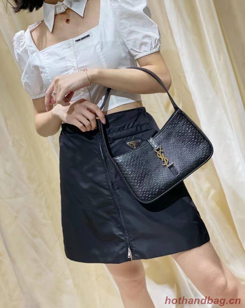YSL LE 5 A 7 HOBO BAG IN MATTE PYTHON Y687228 black YSL LE 5 A 7 HOBO BAG IN MATTE PYTHON Y687228 black