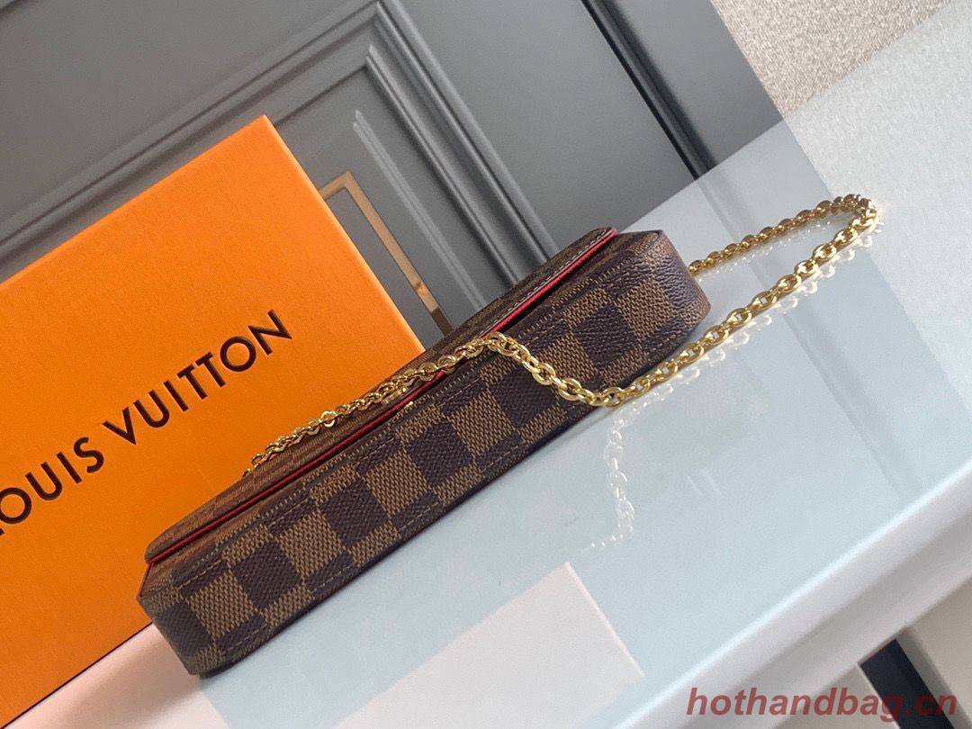 Louis Vuitton Damier Ebene Canvas Original Leather Pochette Bag N63032 Red Louis Vuitton Damier Ebene Canvas Original Leather Pochette Bag N63032 Red