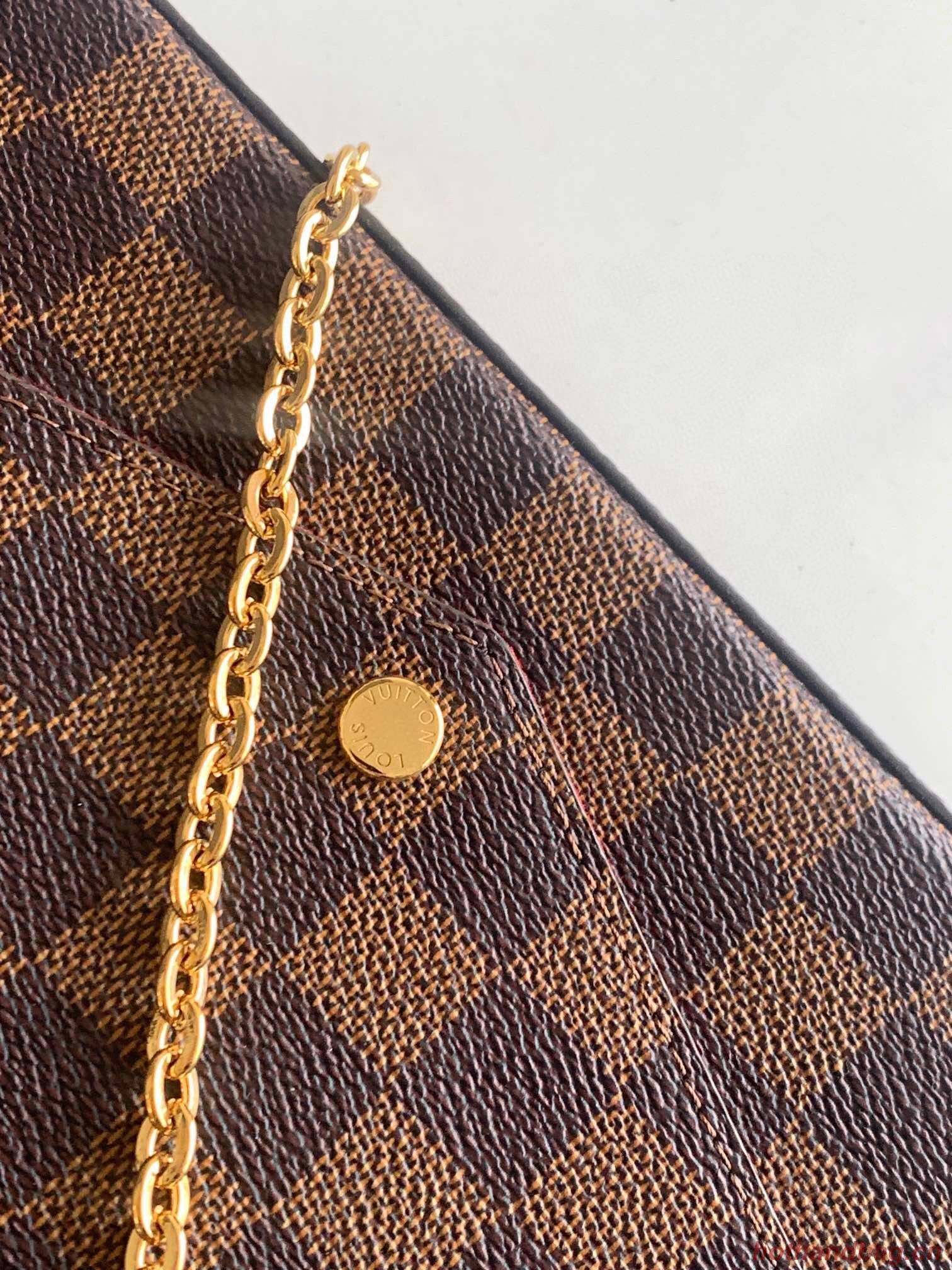 Louis Vuitton Damier Ebene Canvas Original Leather Pochette Bag N63032 Red Louis Vuitton Damier Ebene Canvas Original Leather Pochette Bag N63032 Red