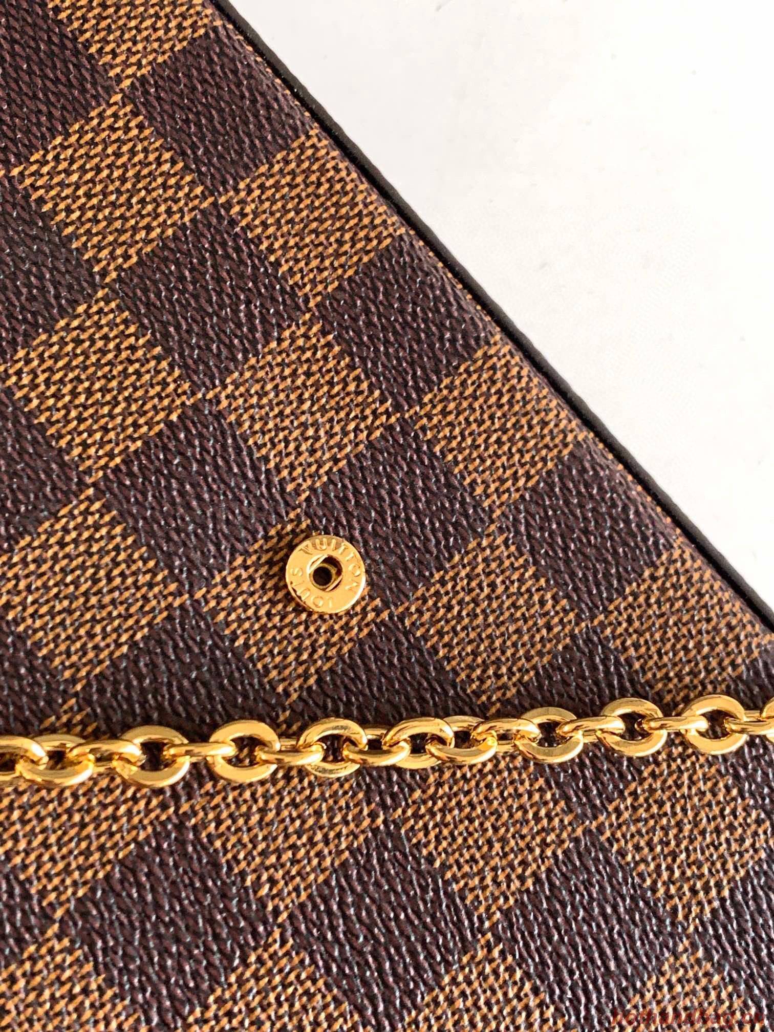 Louis Vuitton Damier Ebene Canvas Original Leather Pochette Bag N63032 Red Louis Vuitton Damier Ebene Canvas Original Leather Pochette Bag N63032 Red