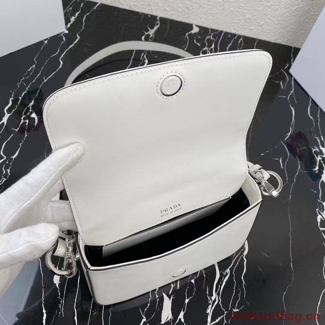 Prada Small brushed leather shoulder bag 1BA263 WHITE Prada Small brushed leather shoulder bag 1BA263 WHITE