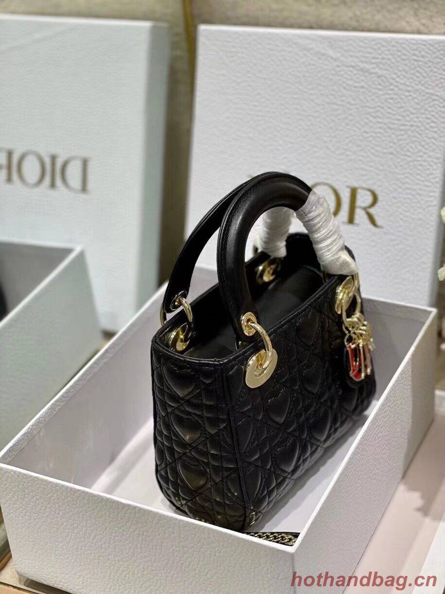 LADY DIOR MY ABCDIOR BAG Cannage Heart Original Lambskin Bag M0539O Black
