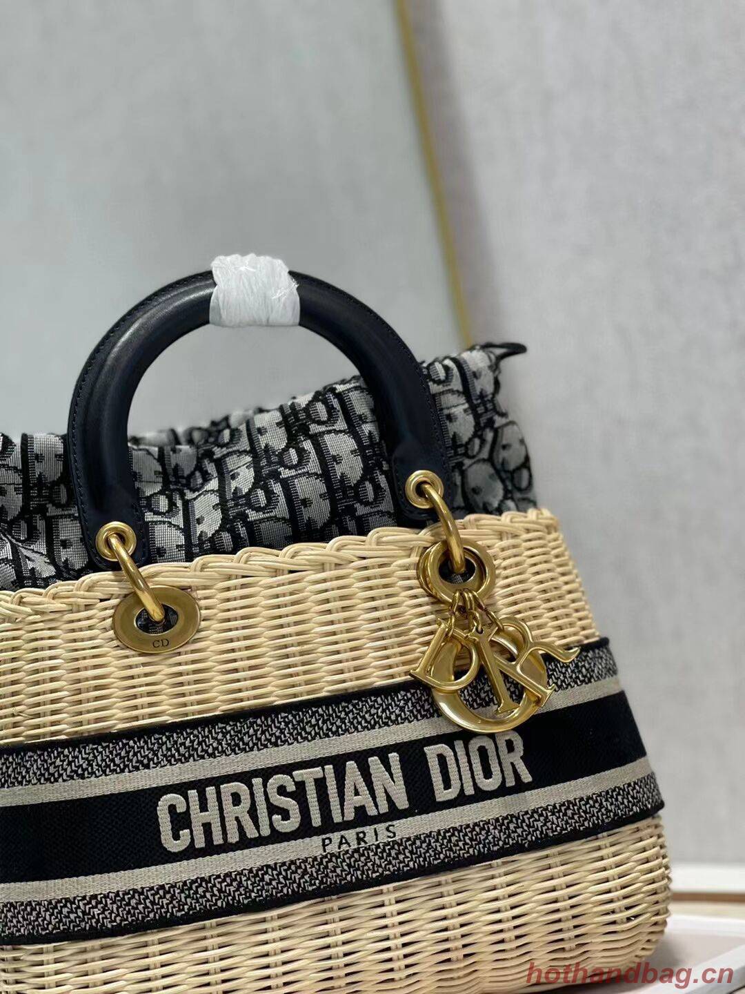 Dior Woven apricot with black leather C9908 Dior Woven apricot with black leather C9908
