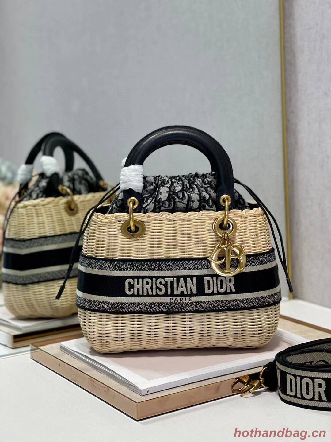 Dior Woven apricot with black leather C9908 Dior Woven apricot with black leather C9908