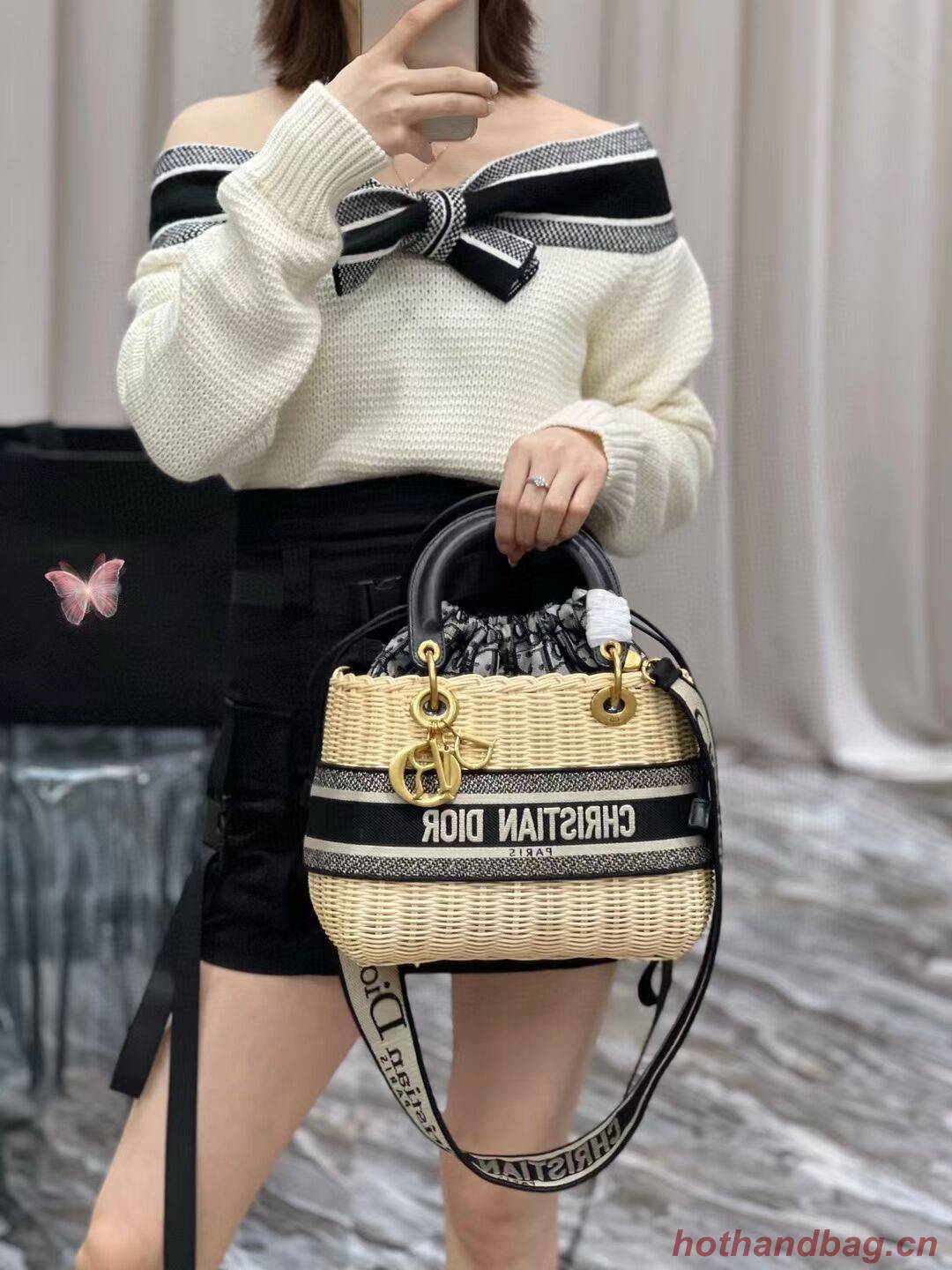 Dior Woven apricot with black leather C9908 Dior Woven apricot with black leather C9908
