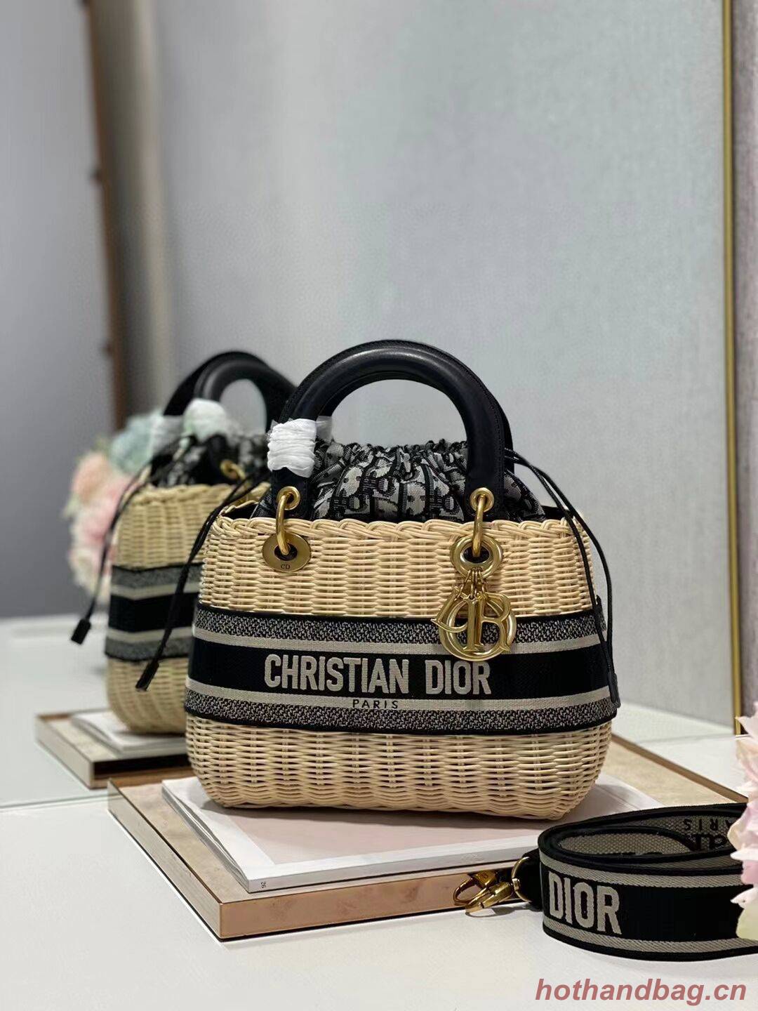 Dior Woven apricot with black leather C9908 Dior Woven apricot with black leather C9908