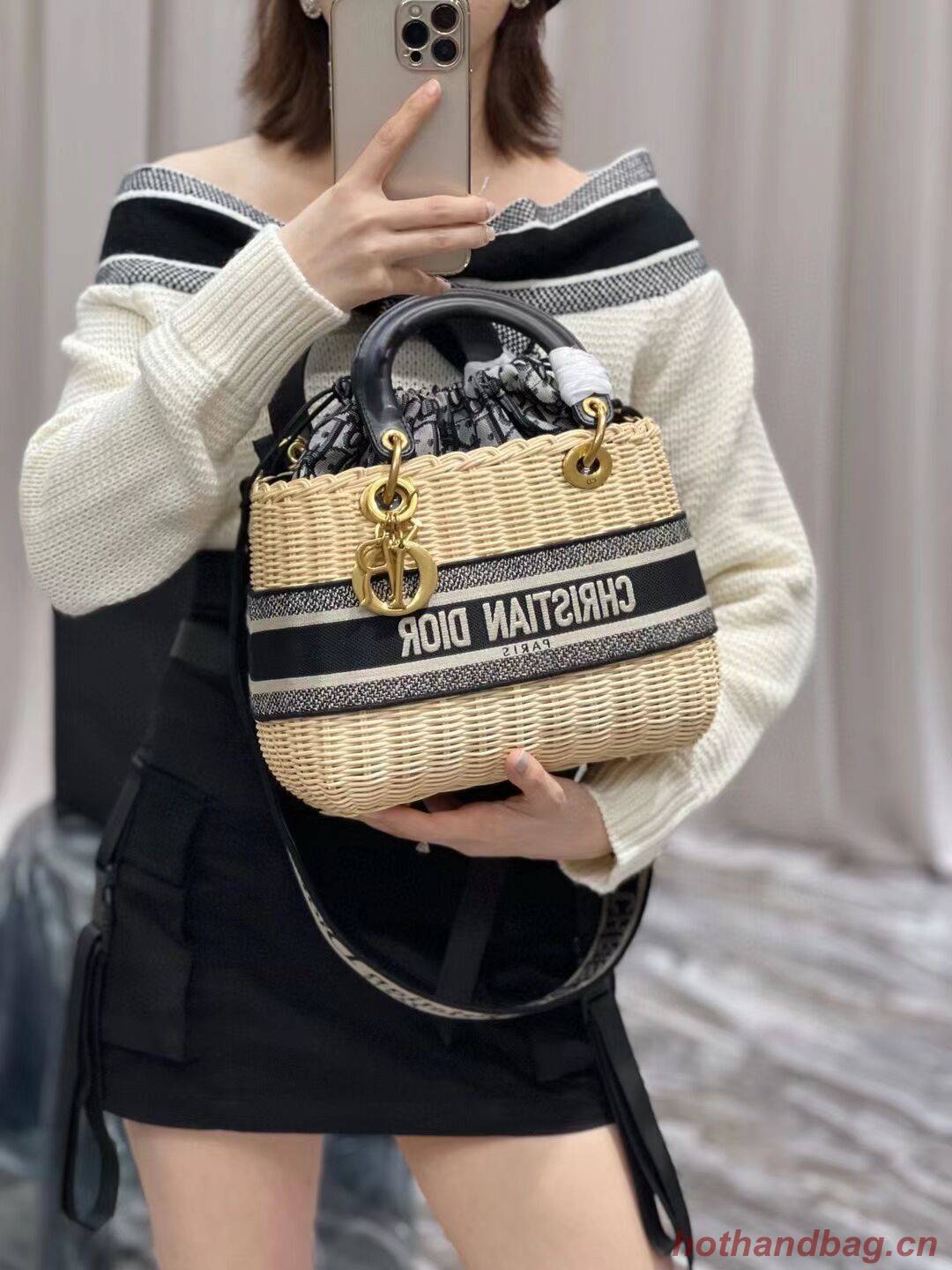 Dior Woven apricot with black leather C9908 Dior Woven apricot with black leather C9908