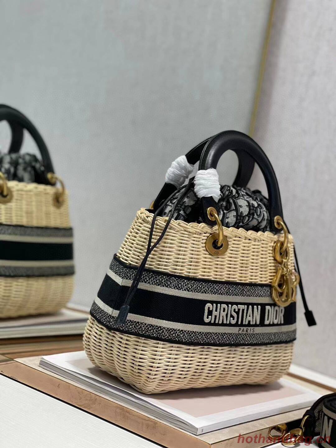 Dior Woven apricot with black leather C9908 Dior Woven apricot with black leather C9908
