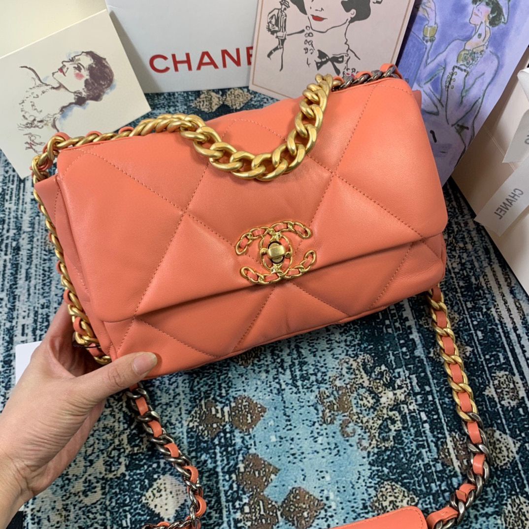 Chanel 19 flap bag Original Leather AS1160 AS1161 AS1162 Coral Chanel 19 flap bag Original Leather AS1160 AS1161 AS1162 Coral
