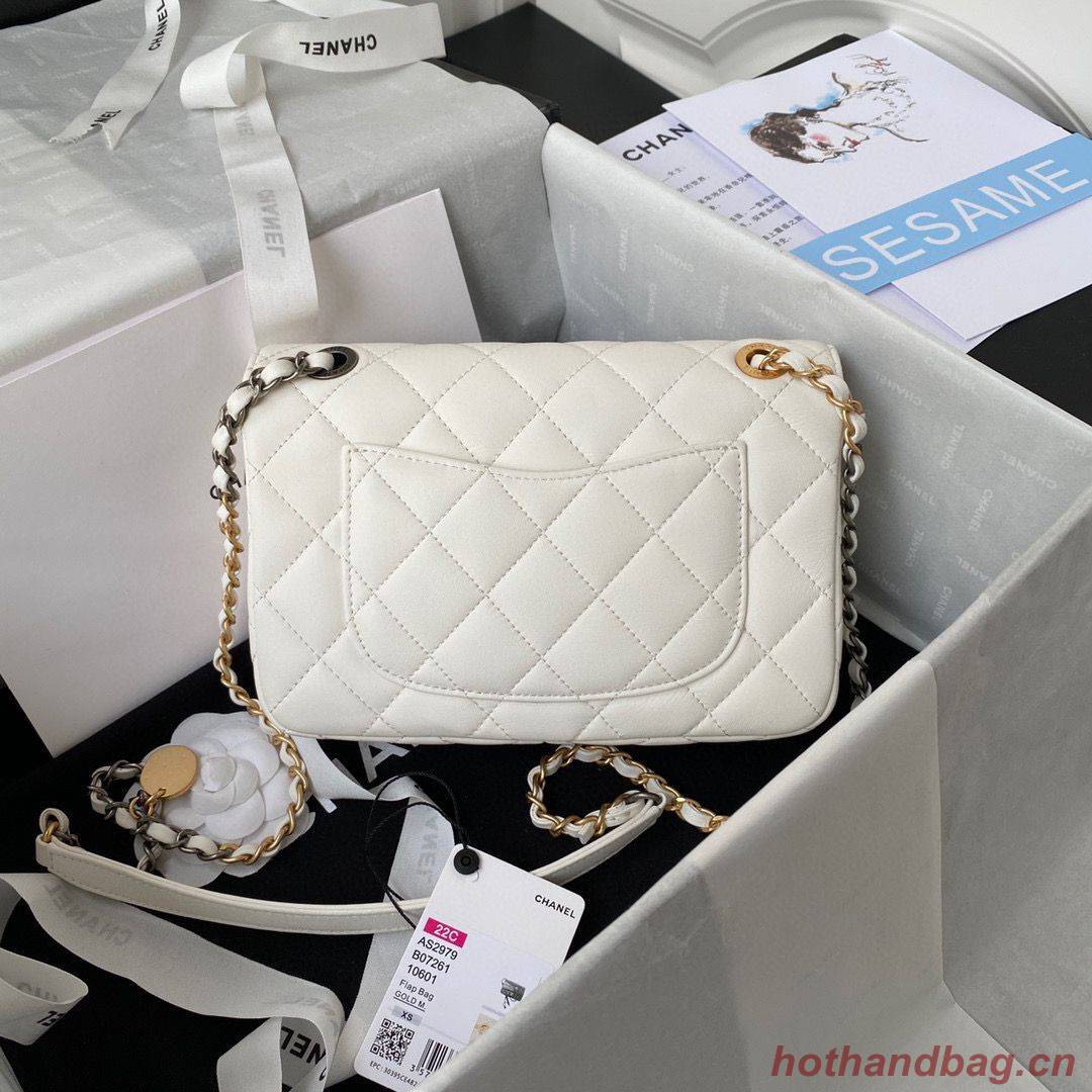 Chanel Original Leather Pearl Hairpin Badge Bag AS2979 White Chanel Original Leather Pearl Hairpin Badge Bag AS2979 White
