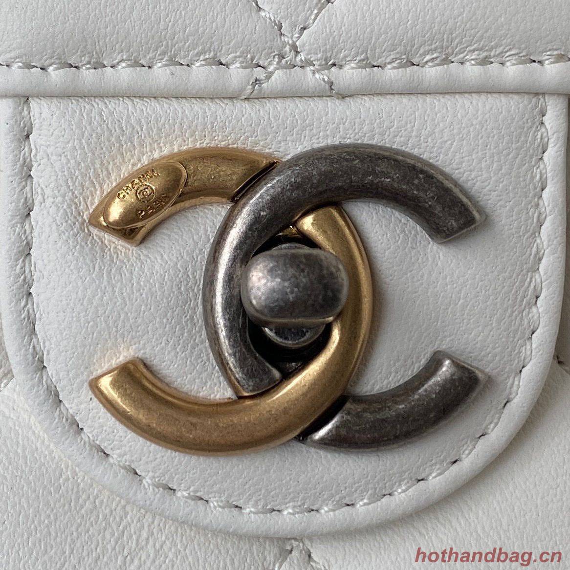 Chanel Original Leather Pearl Hairpin Badge Bag AS2979 White Chanel Original Leather Pearl Hairpin Badge Bag AS2979 White