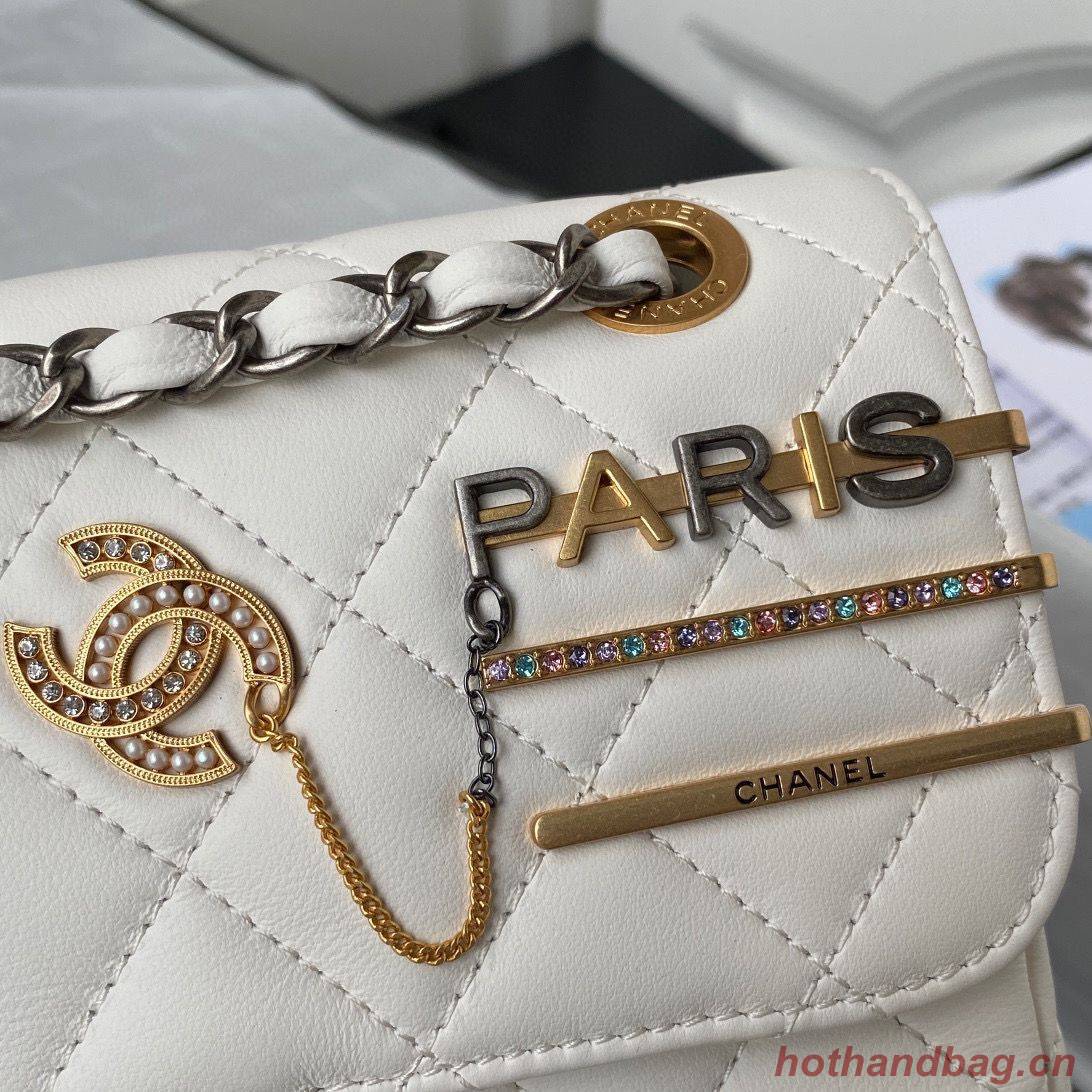 Chanel Original Leather Pearl Hairpin Badge Bag AS2979 White Chanel Original Leather Pearl Hairpin Badge Bag AS2979 White
